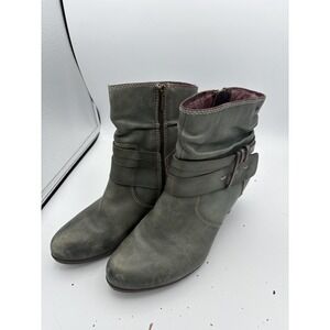Pikolinos Boots Womens Size 8.5 39 Green Leather Ankle Strap Cone Heel Booties